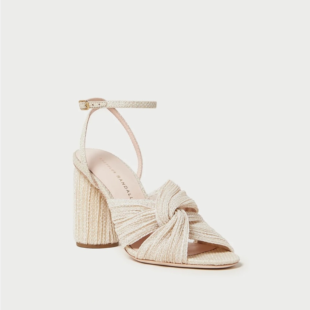 Loeffler Randall Reed Cream Sparkle Pleated Twist Heel Size 9 ✨